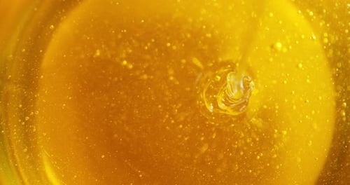 A Stream of Fresh Honey Flows Into the Plate.