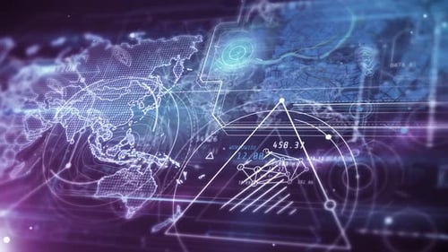 Futuristic Global Network HUD with Data Visualizations