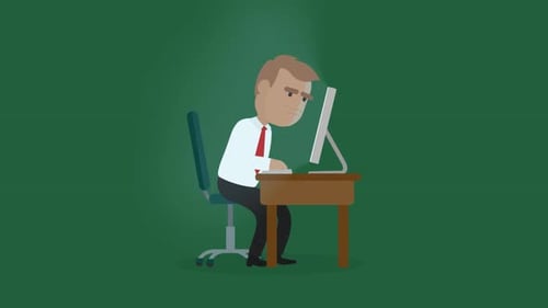 Businessman Working on Computer Flat Design Animated Loop