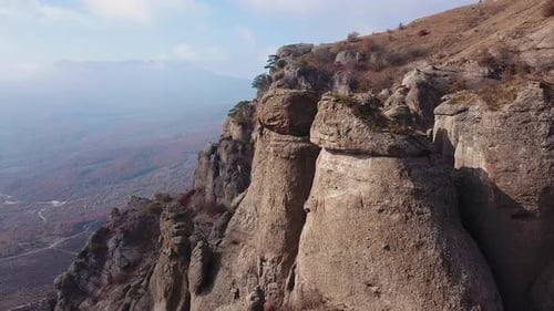 Aerial View of a Drone Flying Over Sharp Rocky Outcrops