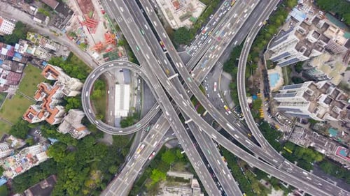 Complex Highway Junction in Guangzhou, China. Aerial Vertical Top-Down View