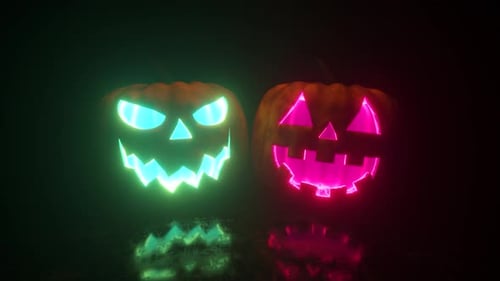 Neon Glowing Jack-o'-Lanterns Halloween Animation