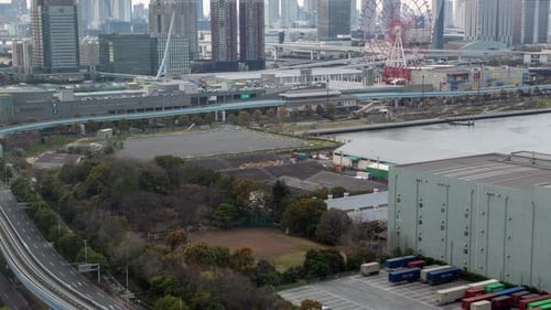 Timelapse Pictorial Tokyo Koto Cityscape com tráfego intenso