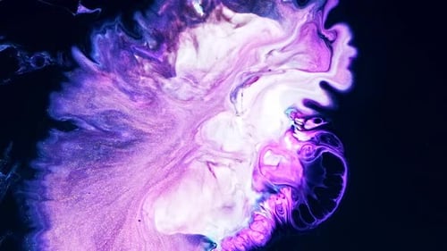 Abstract Purple and White Ink Swirls on Black