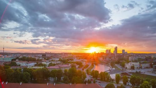 Vilnius, Lithuania: Sunset in downtown Vilnius, time-lapse