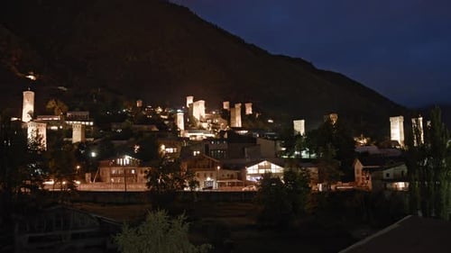 Night timelapse of Mestia town