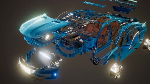 Detailed 3D Car Components Assembly and Disassembly Animation