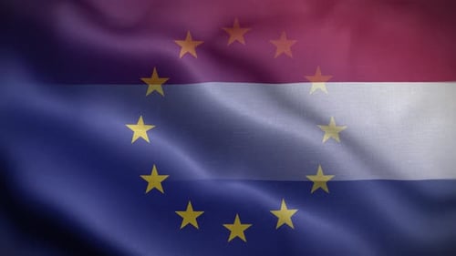 European Union Stars on Waving National Flag Animation