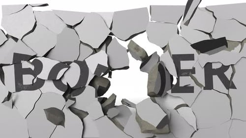 Breaking Concrete Wall with Painted BORDER Word