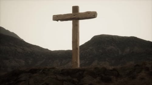 Wooden Crucifix Cross at Mountain