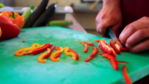 Preparing colorful vegetables on cutting board