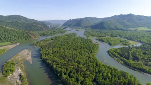 Aerial View on River in Siberia