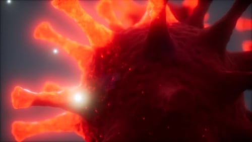 Abstract 3D Red Glowing Microbe Cell Rotation Animation