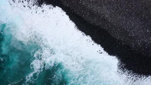Top View of the Desert Black Beach on the Atlantic Ocean