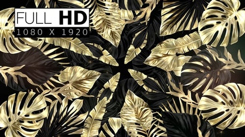 Animated Luxury Golden Tropical Leaves Seamless Loop Background
