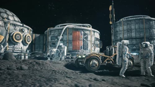 Astronautas na base lunar