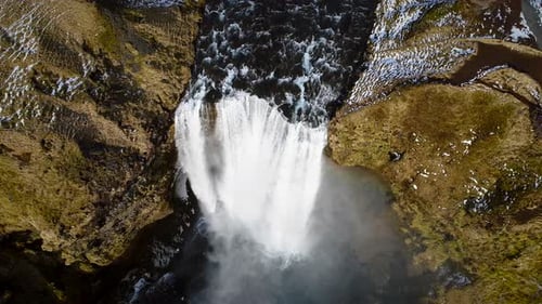 Aerial view of Skogafoss waterfall in Iceland.