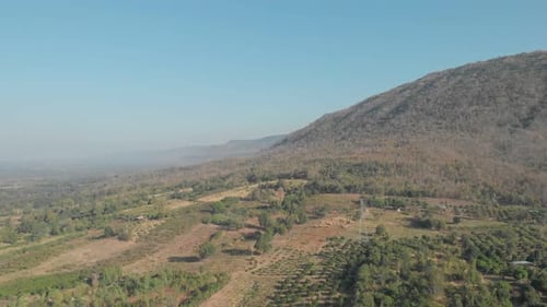 Aerial view of rural mountain, agriculture fields, landscape of countryside