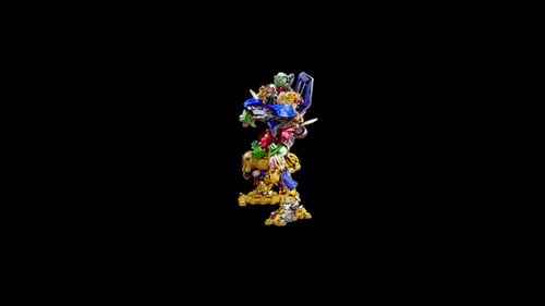 Colorful Assembled Toy Robot Performing Dynamic Movements