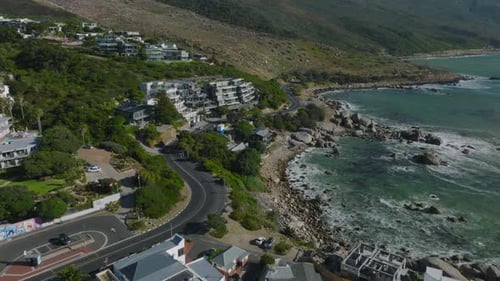 Fly Above Residential Suburb at Sea Coast