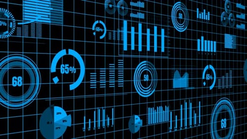 Futuristic Digital Data Display with Animated Graphs and Charts