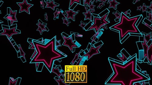 Neon Glowing Stars Falling Loop Background