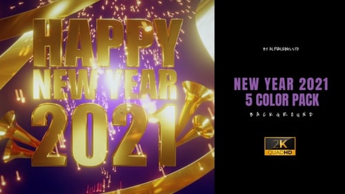 Shiny Happy New Year 2021 Title Animation with Ribbons and Sparkles
