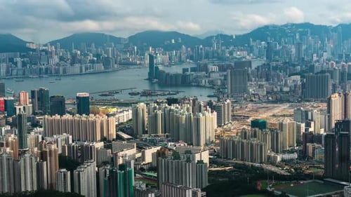Hong Kong cityscape city urban in morning scene, 4k time-lapse of Hong Kong aerial view