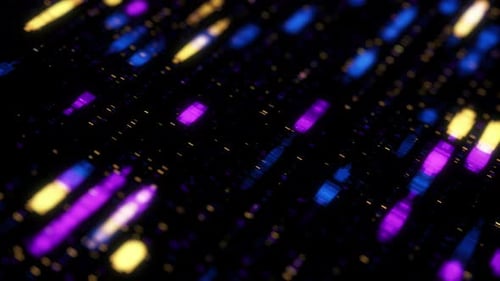 Des traits de néon lumineux se déplacent dans un espace numérique sombre