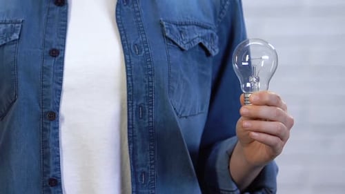 Lady Holding in Hands Light Bulbs, Choosing Between Incandescent and Led Lamps