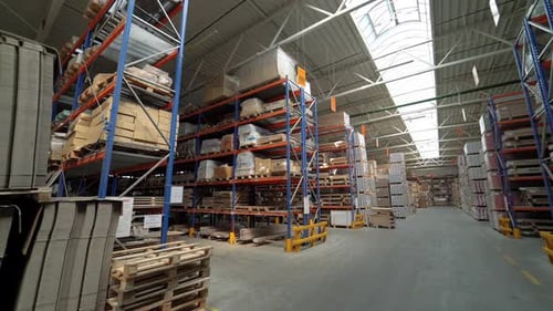 View of the Storage with Parquet at the Factory From the Inside