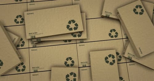 Animated Falling Mail Order Boxes with Recycling Symbol