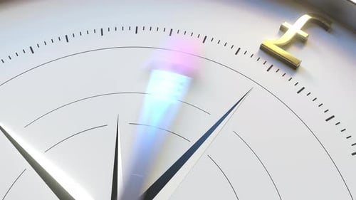 Compass Arrow Turns Towards GBP Pound Sterling Symbol