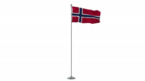 Waving Norwegian Flag on Flagpole with Transparent Background