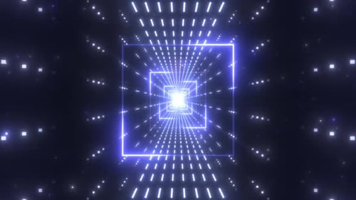 Futuristic Neon Lights Flashing Tunnel of Endless Blue Glow Squares - 1080p