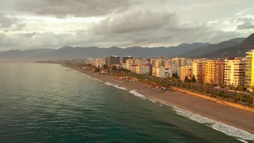 Drone View Alanya Sea Awesome Peach Sunset