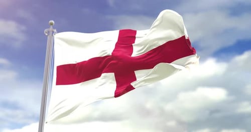 Realistic England Flag Waving in Blue Sky