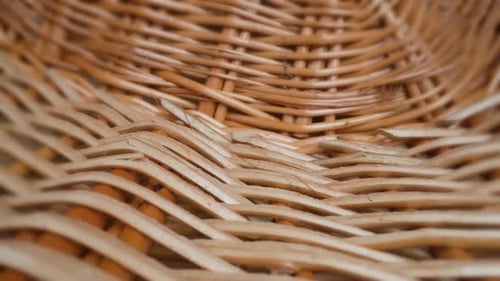 Woven Interior of Brown Wicker Basket Close Up