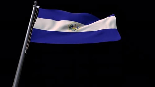 El Salvador Flag Waving on Black Background
