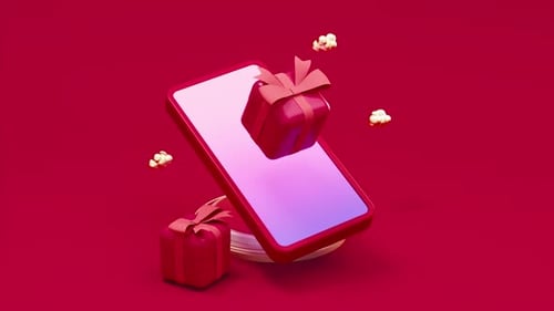 Animated Smartphone with Floating Gift Boxes