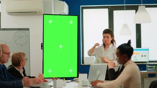 Business Presentation with Green Screen in Office