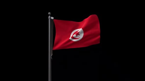 Tunisia Flag Waving on a Flagpole Looping Animation