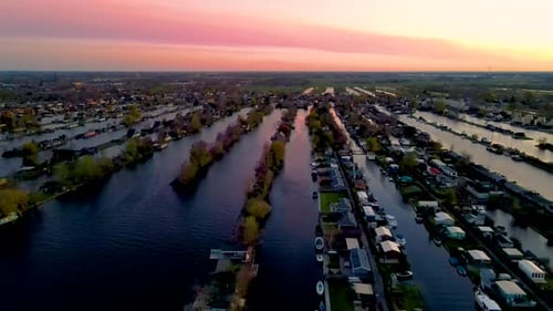 Aerial View of Small Islands in the Lake Vinkeveense Plassen Near Vinkeveen Holland