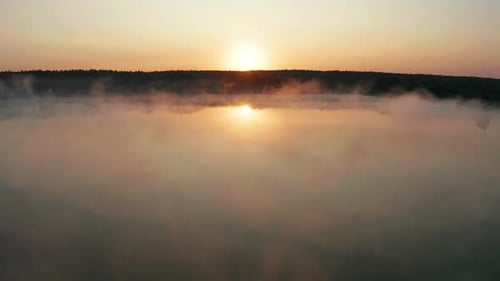 Beautiful Misty Dawn in the Spring on the River