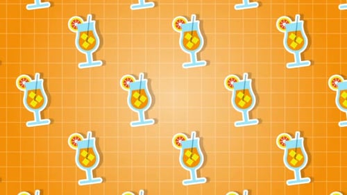Animated Cocktail Drink Flat Design Pattern Background Loop