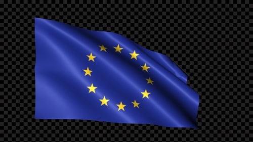 European Union Flag Waving Seamless Loop with Alpha Channel
