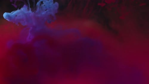 Abstract Blue Ink Swirls on Red and Purple