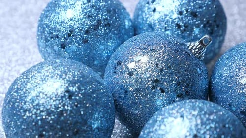 Glittery Blue Christmas Ornaments Close Up