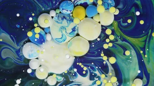 Blue White Turquoise Bubbles on a Blue Background