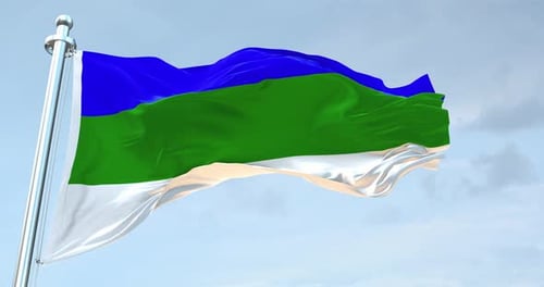Blue Green White Striped Flag Waving in Realistic Animation